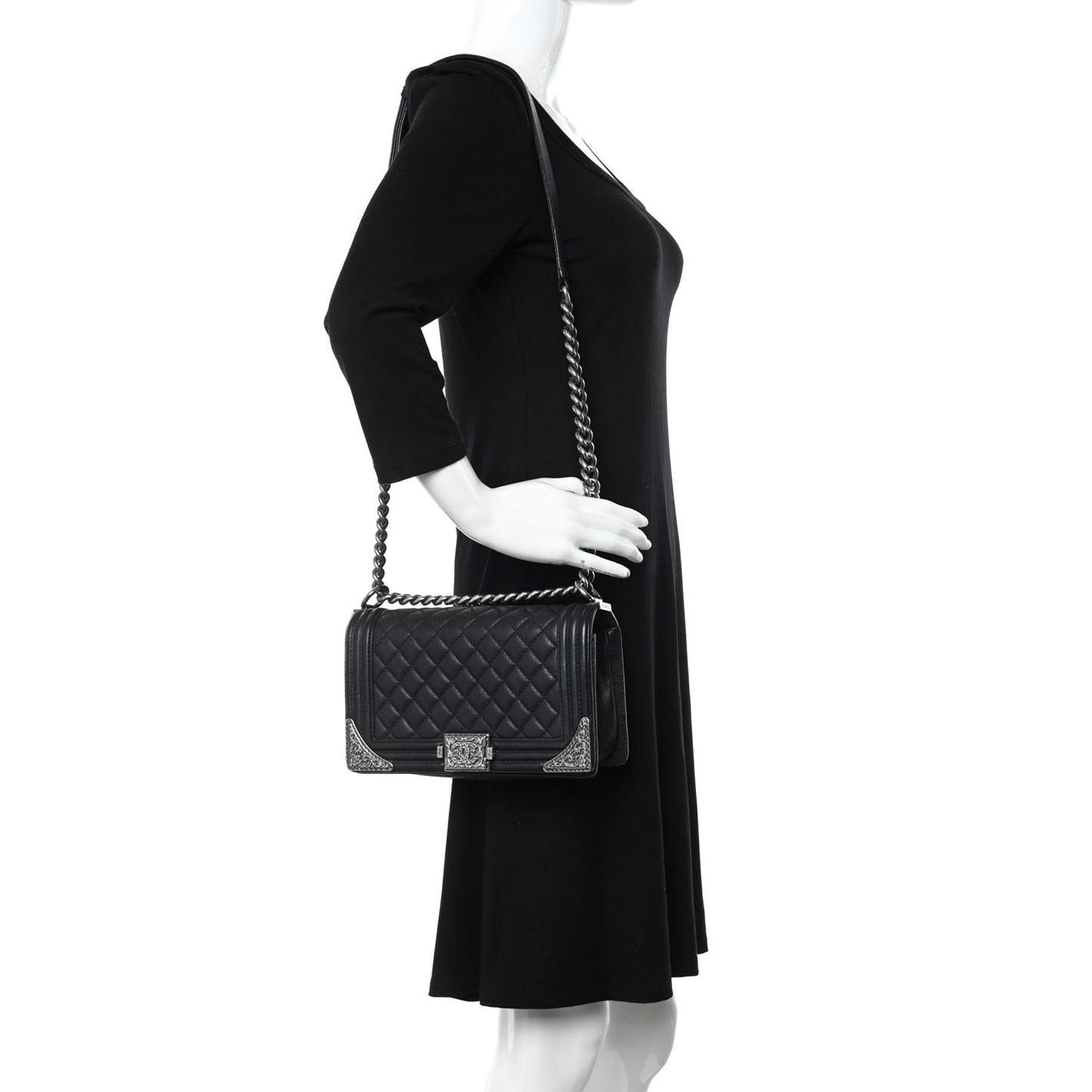 Calfskin Quilted Metal Embellished Paris Dallas Medium Boy Flap Black