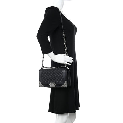 Chanel Calfskin Quilted Metal Embellished Paris Dallas Medium Boy Flap Black 2 of 21