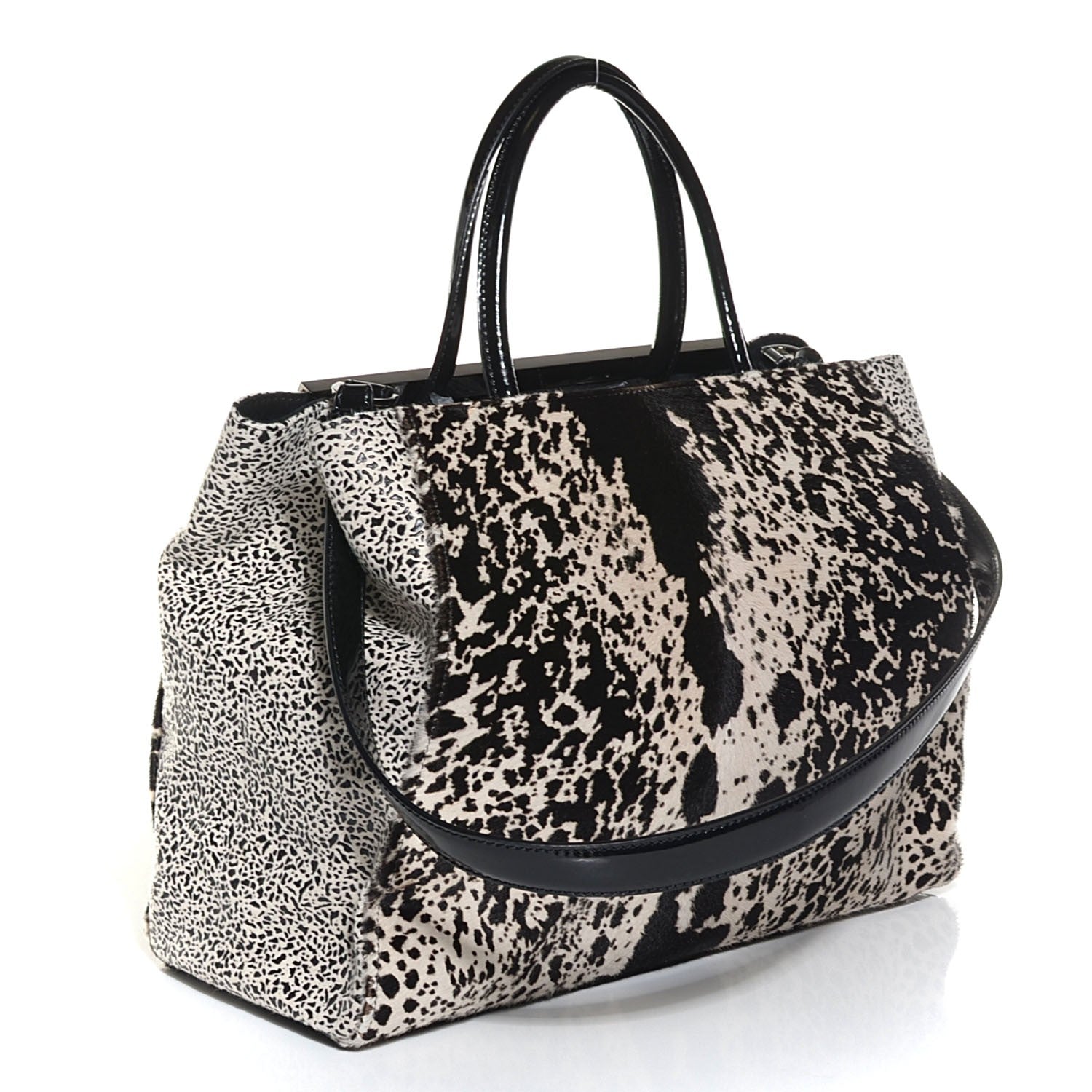 Fendi Calf Hair Patent Regular 2jours Tote Black White 3 of 10