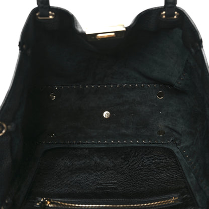 Valentino Garavani Pebbled Calfskin Small Rockstud Tote Black 5 of 8