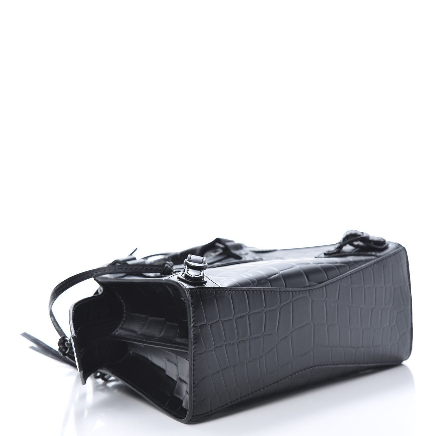 Semi Shiny Calfskin Crocodile Embossed Neo Classic Black Hardware Mini City Black