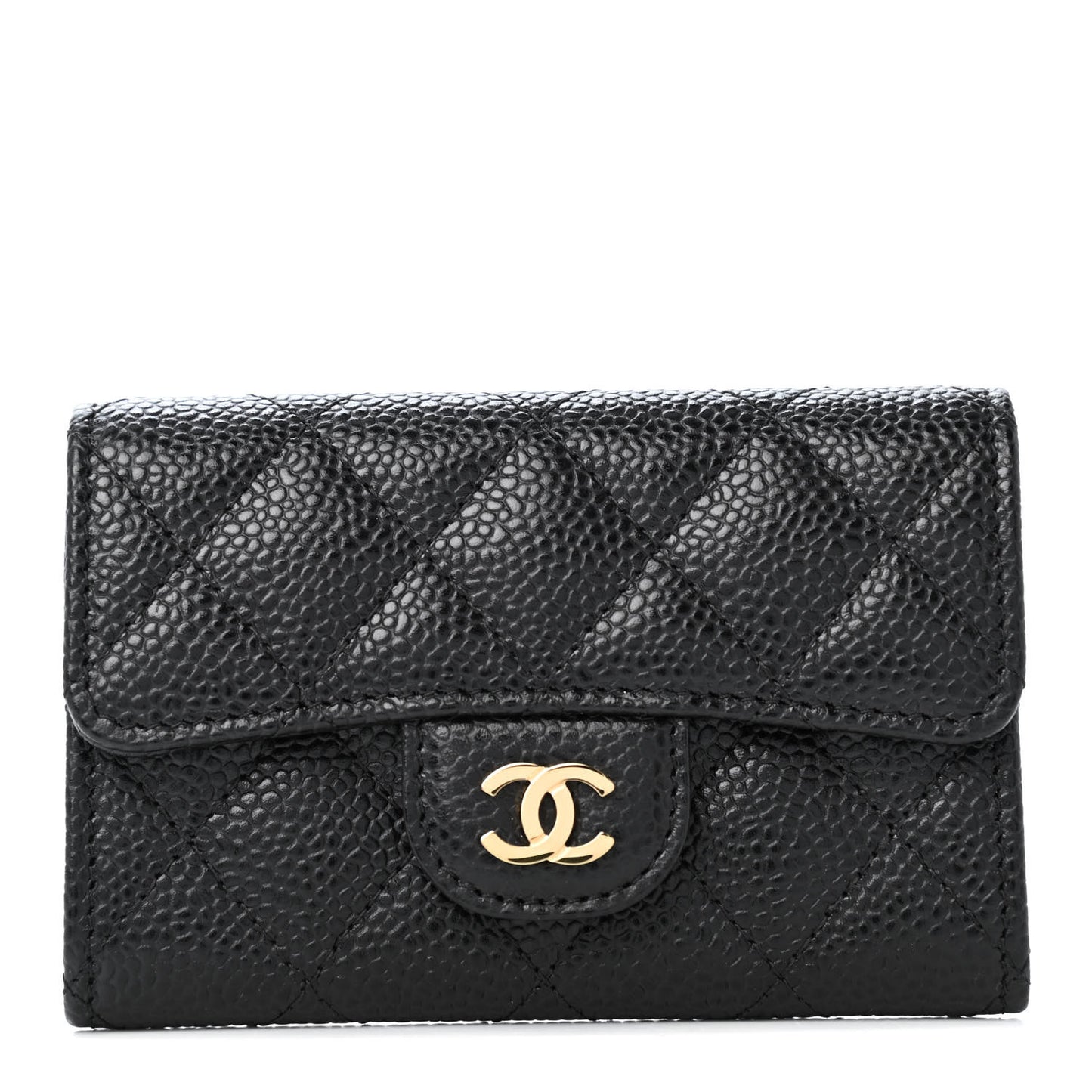 Caviar Quilted Flap Card Holder Black
