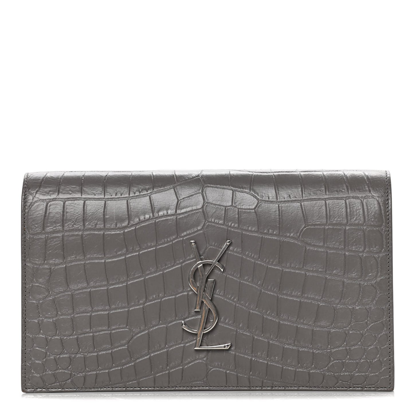 Crocodile Embossed Classic Kate Monogram Clutch Fog
