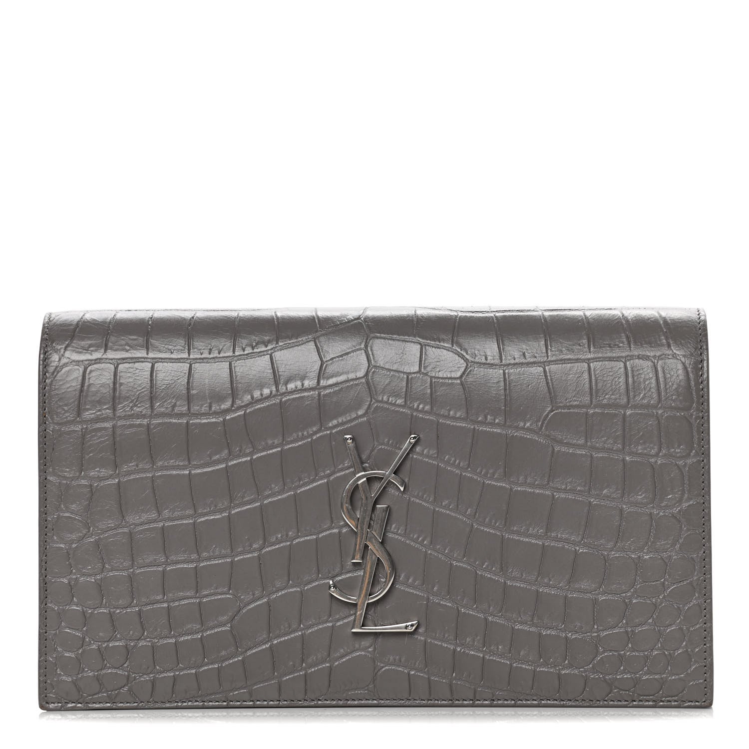 Saint Laurent Crocodile Embossed Classic Kate Monogram Clutch Fog 1 of 12