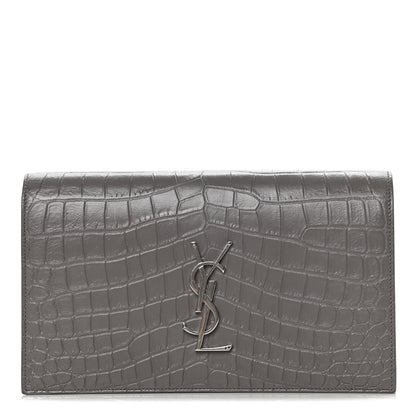 Saint Laurent Crocodile Embossed Classic Kate Monogram Clutch Fog 1 of 12