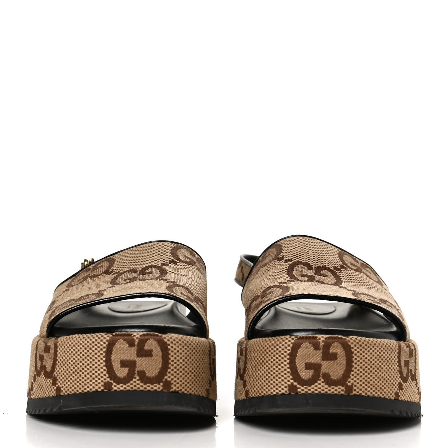Monogram Maxi GG Granada Kid Angelina Platform 35mm Slingback Sandals 38 Camel Ebony Black