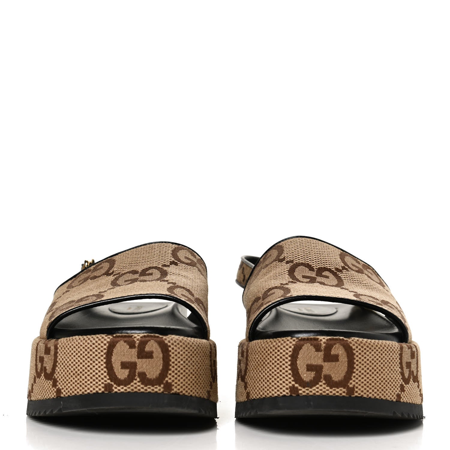 Gucci Monogram Maxi GG Granada Kid Angelina Platform 35mm Slingback Sandals 38 Camel Ebony Black 2 of 12