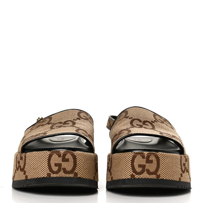 Gucci Monogram Maxi GG Granada Kid Angelina Platform 35mm Slingback Sandals 38 Camel Ebony Black 2 of 12