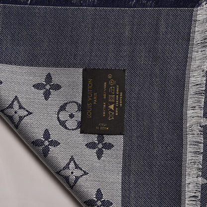 Louis Vuitton Silk Wool Monogram Denim Shawl Blue 4 of 4