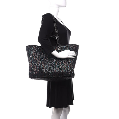 Chanel Calfskin Sequin Medium Deauville Tote Black 2 of 11