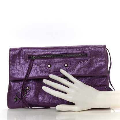 Balenciaga Agneau Classic Hardware Envelope Clutch Metallic Purple 2 of 13