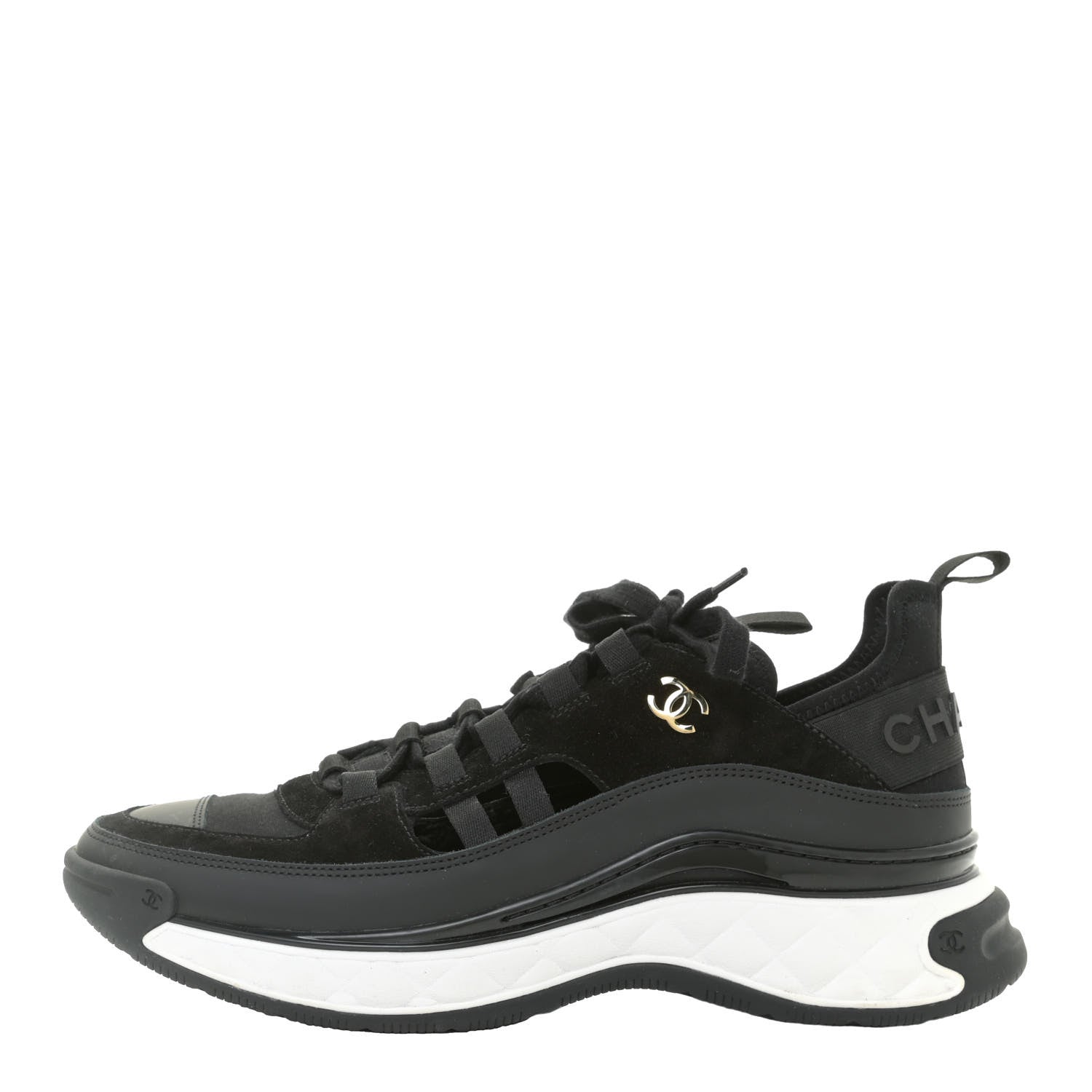 Chanel Velvet Calfskin Mixed Fibers CC Sneakers 41 Black 1 of 8