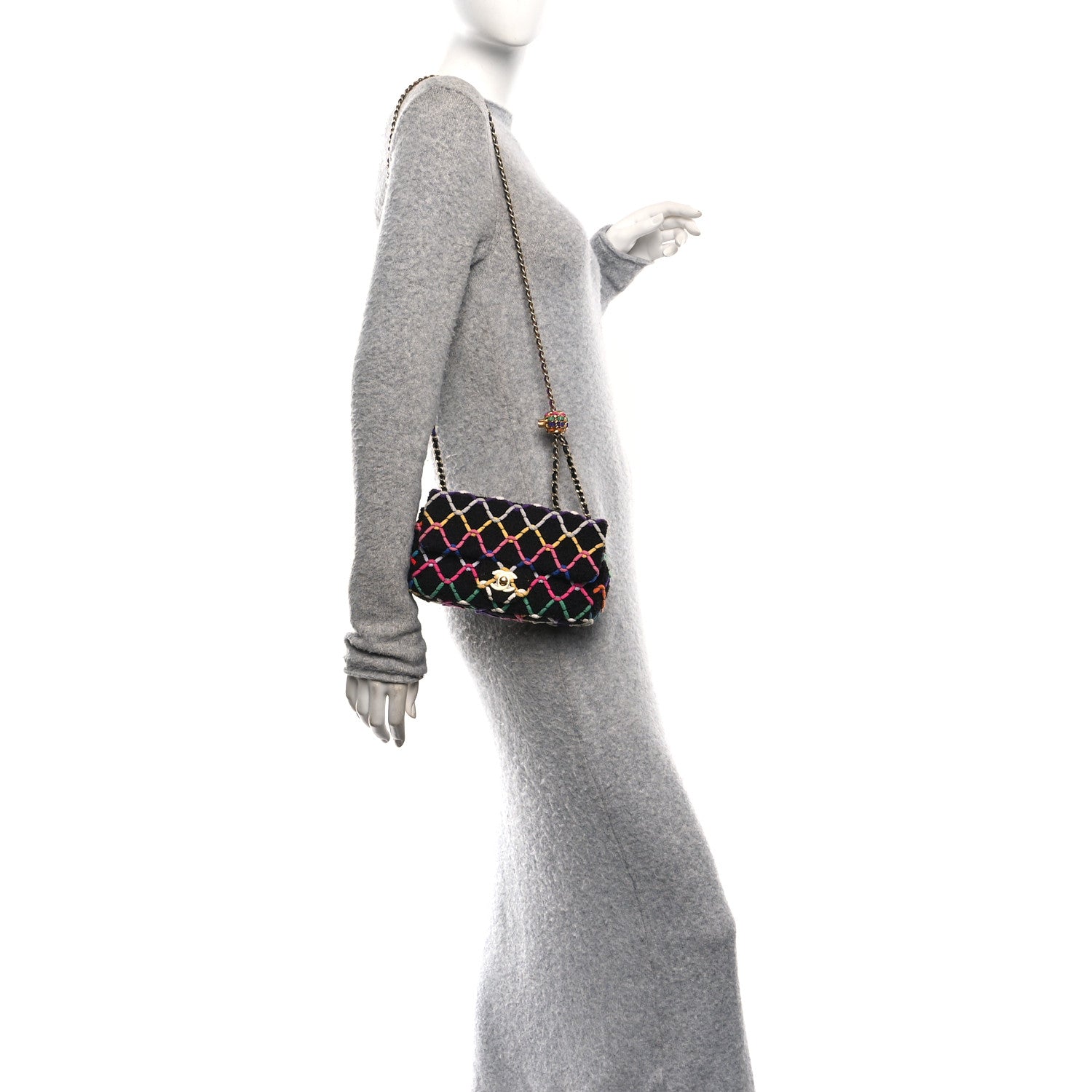 Chanel Tweed Diamond Threaded Mini Rectangular Pearl Crush Flap
