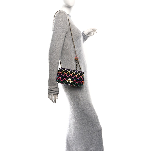 Tweed Diamond Threaded Mini Rectangular Pearl Crush Flap Black Multicolor