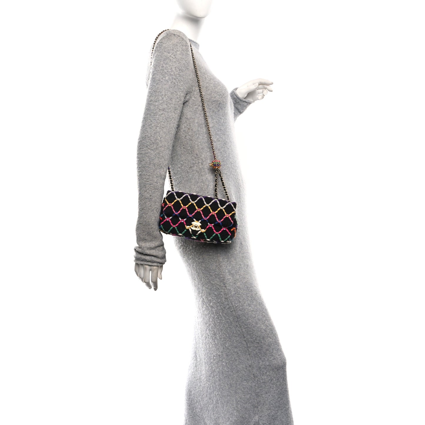 Tweed Diamond Threaded Mini Rectangular Pearl Crush Flap Black Multicolor