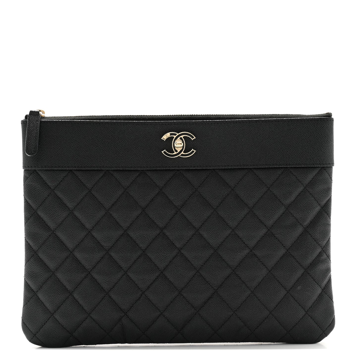 Caviar Quilted Mademoiselle Vintage Large Zip Pouch Black
