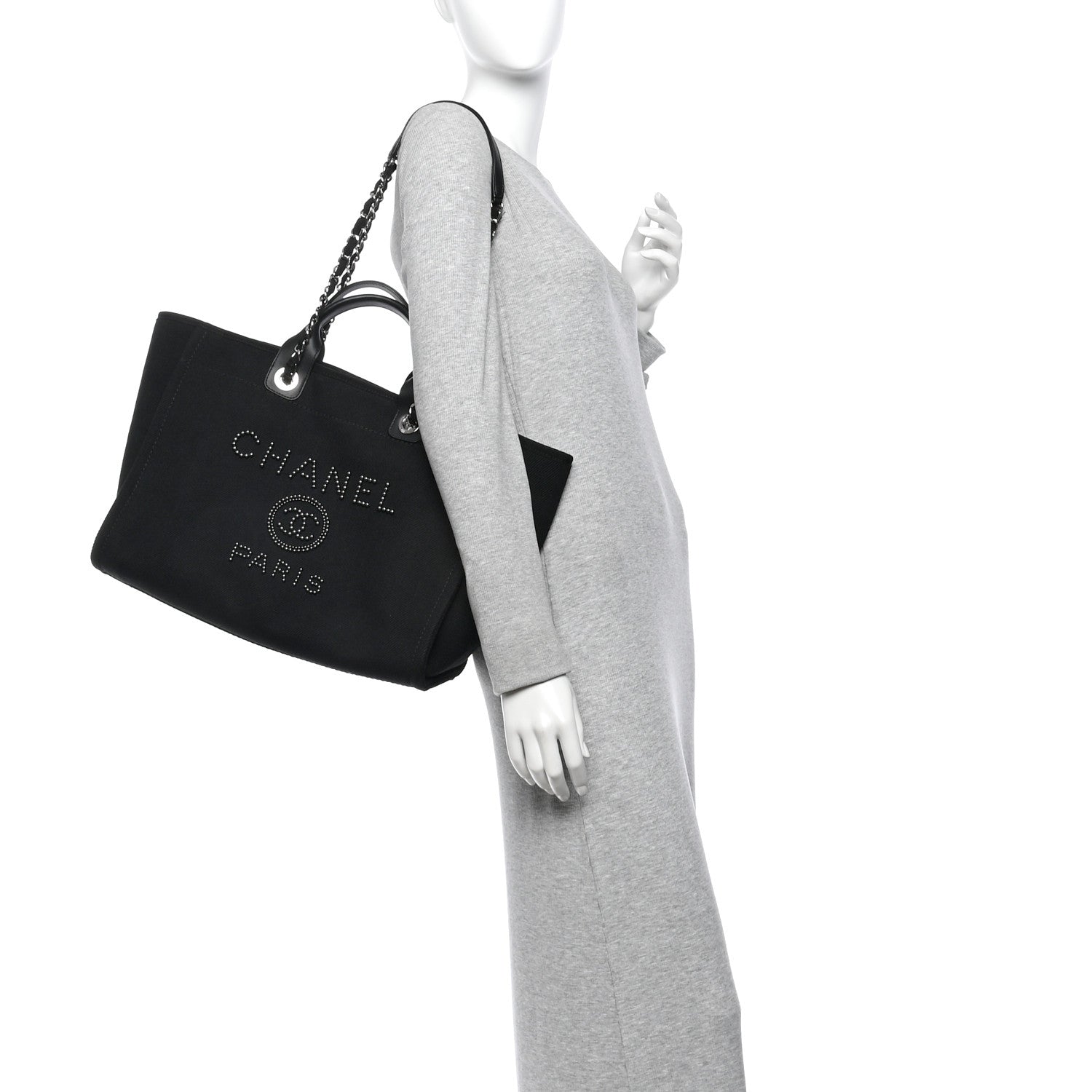Chanel Canvas Pearl Medium Deauville Tote Black 2 of 12