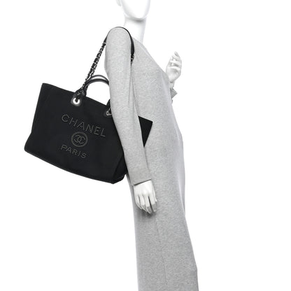 Chanel Canvas Pearl Medium Deauville Tote Black 2 of 12