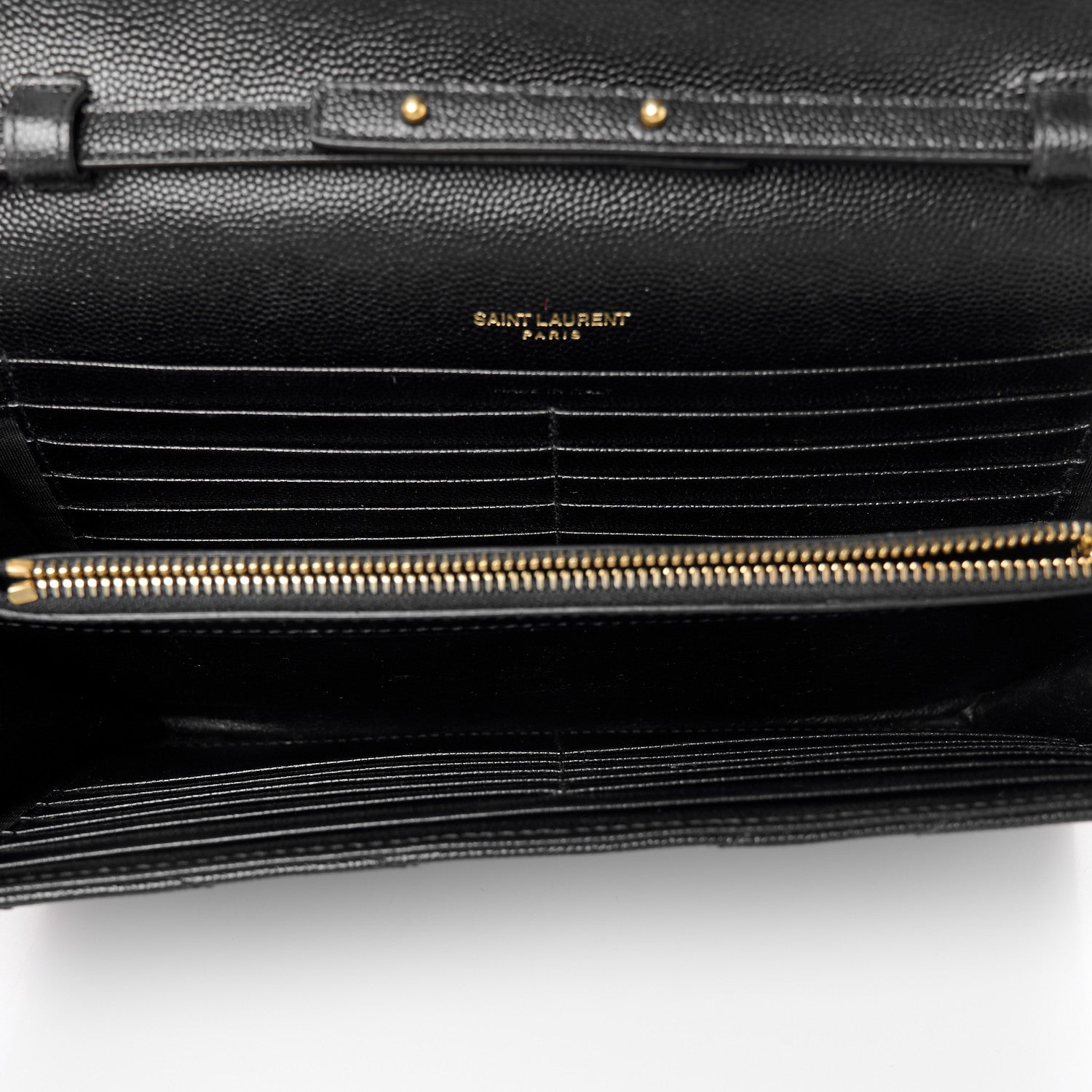 Saint Laurent Grain De Poudre Matelasse Chevron Monogram Chain Wallet Black 5 of 9