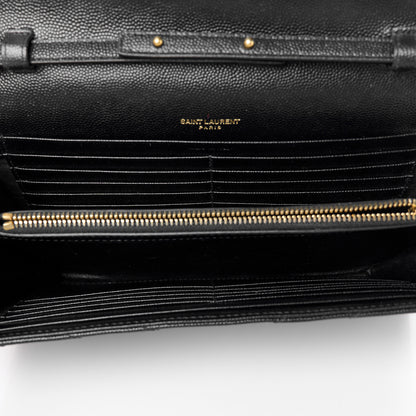 Saint Laurent Grain De Poudre Matelasse Chevron Monogram Chain Wallet Black 5 of 9