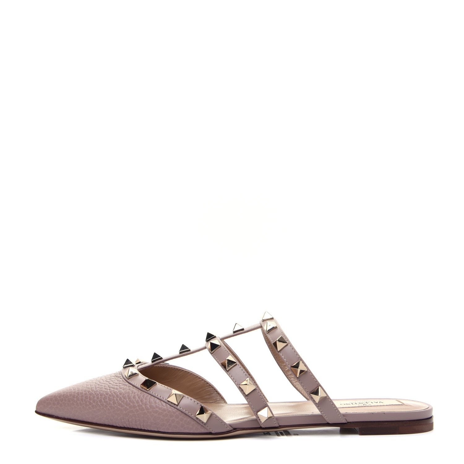 Valentino Garavani Pebbled Calfskin Rockstud Flat Cage Mules 36.5 Poudre 1 of 11