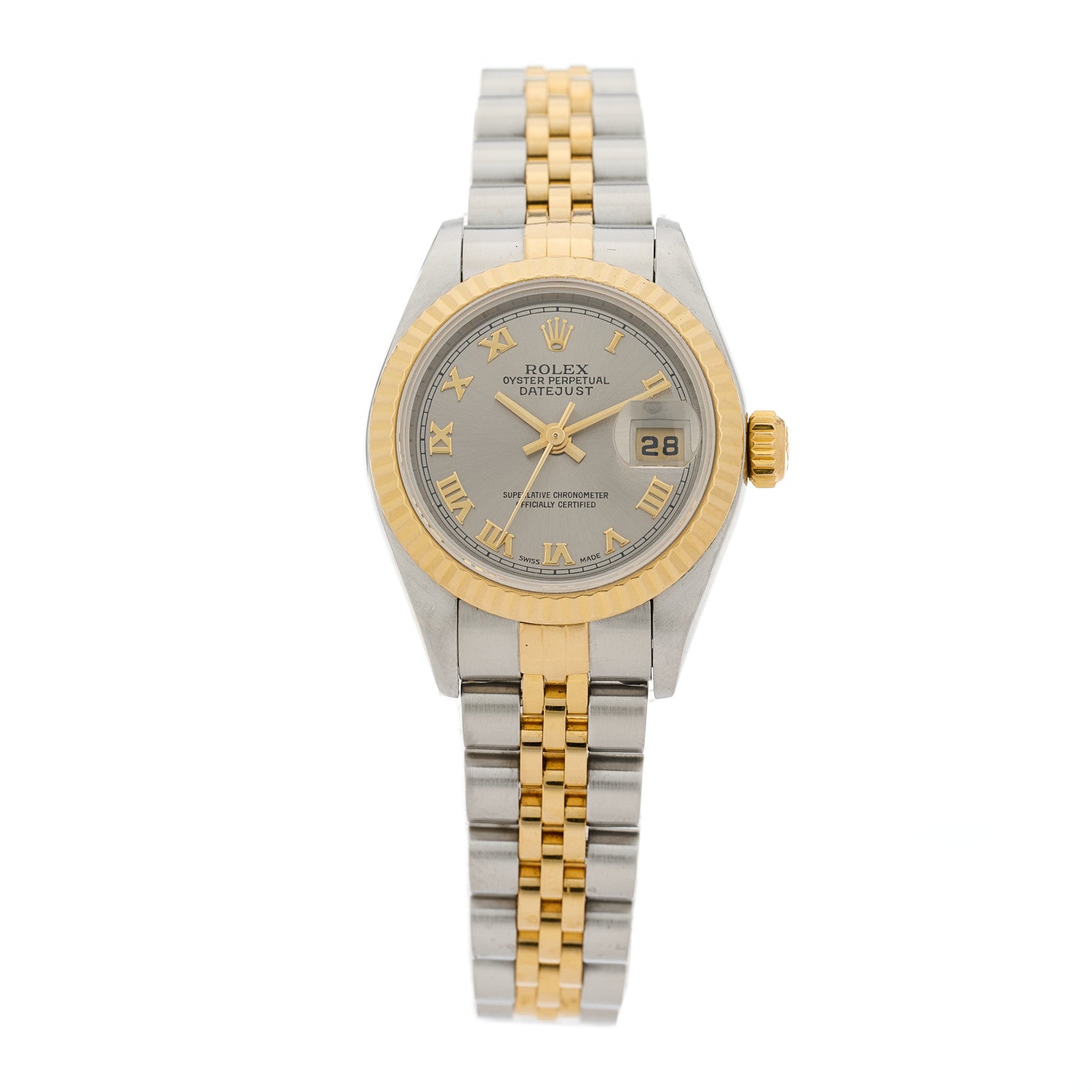 Rolex Stainless Steel 18K Yellow Gold 26mm Oyster Perpetual Datejust Watch Rhodium Roman 79173 1 of 4