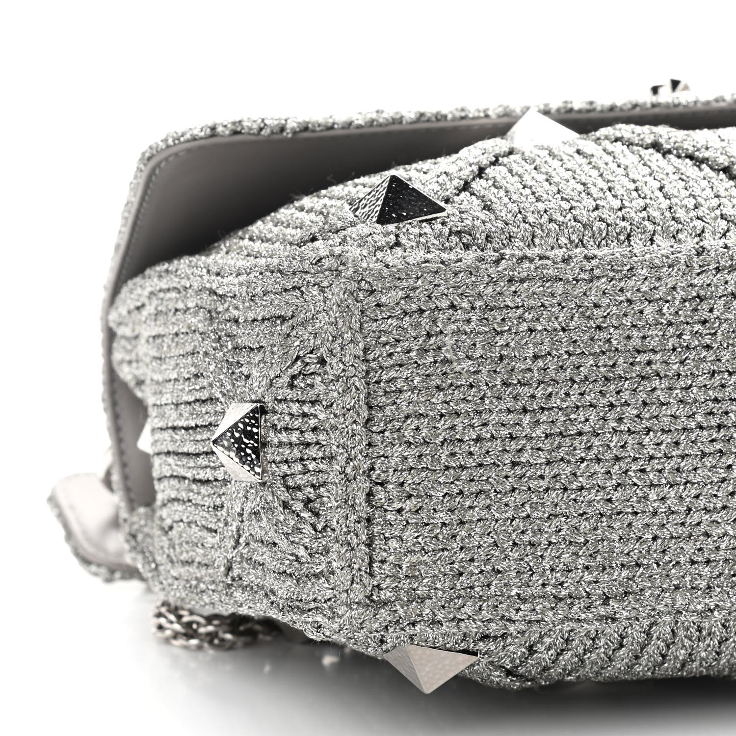 Valentino Garavani Metallic Lurex Knit Large Roman Stud Shoulder Bag Silver 7 of 9