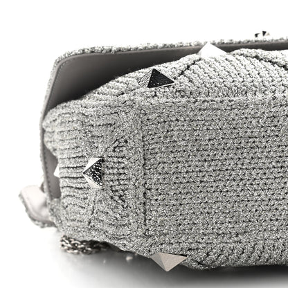 Valentino Garavani Metallic Lurex Knit Large Roman Stud Shoulder Bag Silver 7 of 9