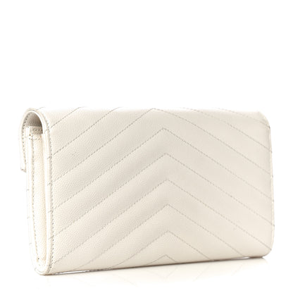 Saint Laurent Grain De Poudre Matelasse Chevron Monogram Flap Wallet Crema Soft 3 of 9