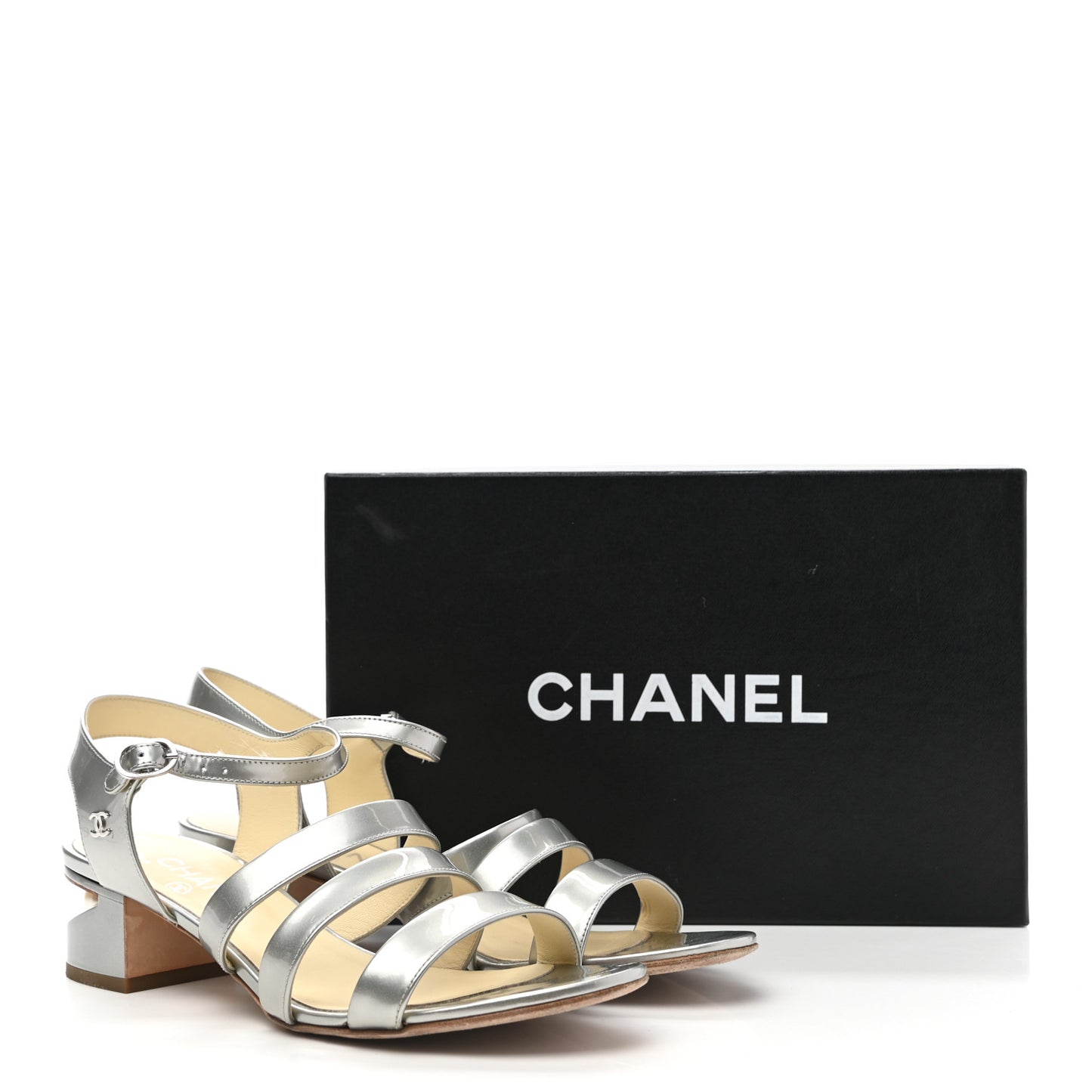 Metallic Patent Calfskin Sandals 39.5 Silver