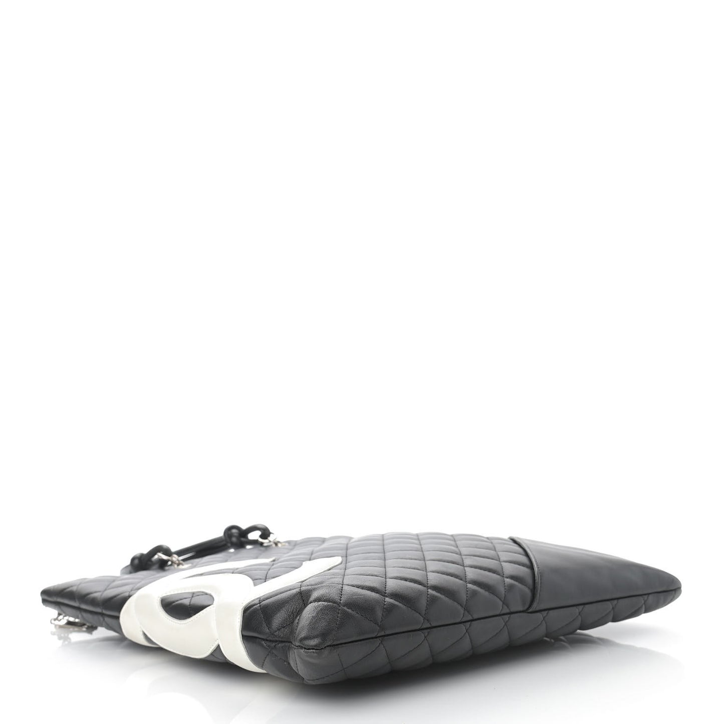 Calfskin Cambon Flat Tote Black White