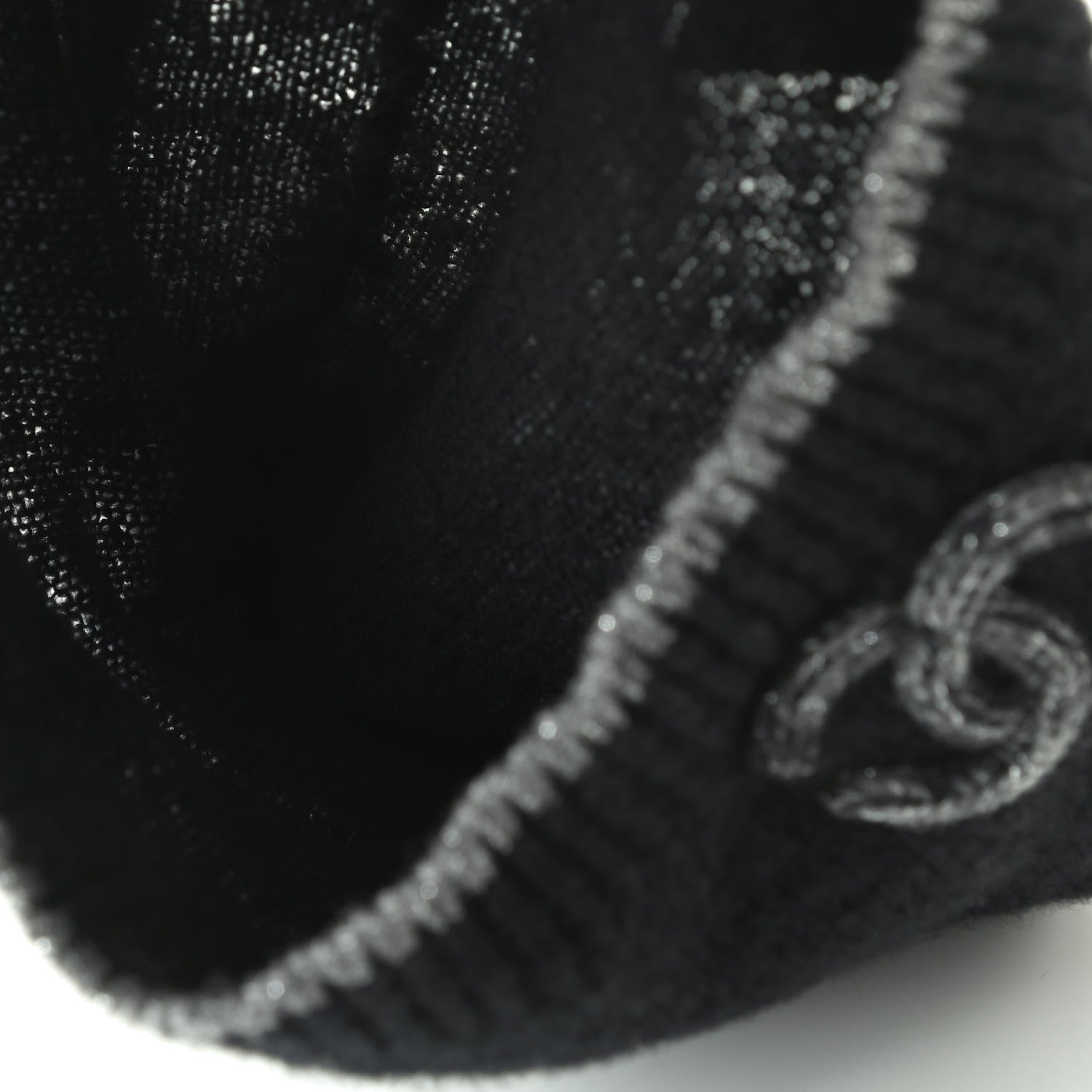 Chanel Cashmere CC Beanie Hat Black Grey 3 of 3