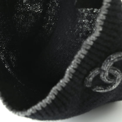 Chanel Cashmere CC Beanie Hat Black Grey 3 of 3