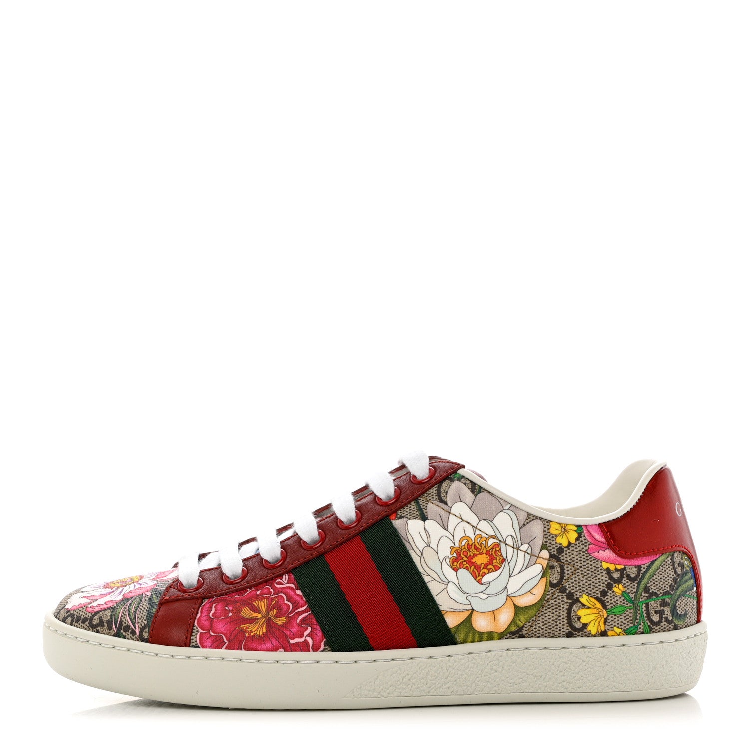 Gucci GG Supreme Monogram Flora Web Womens Ace Sneakers 35 Beige Multicolor Rosso 1 of 9