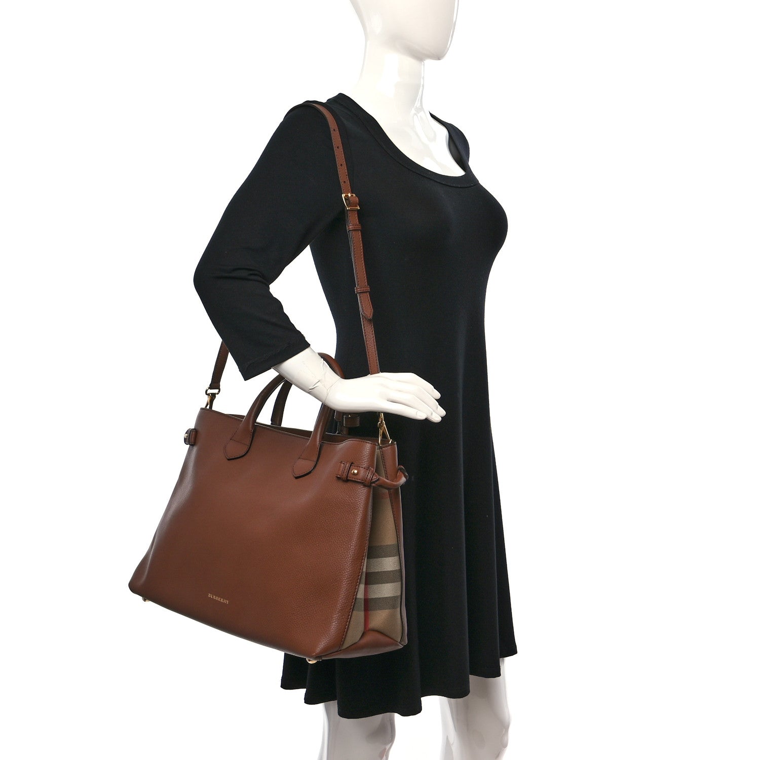 Burberry Grainy Calfskin House Check Large Banner Tote Tan 2 of 9