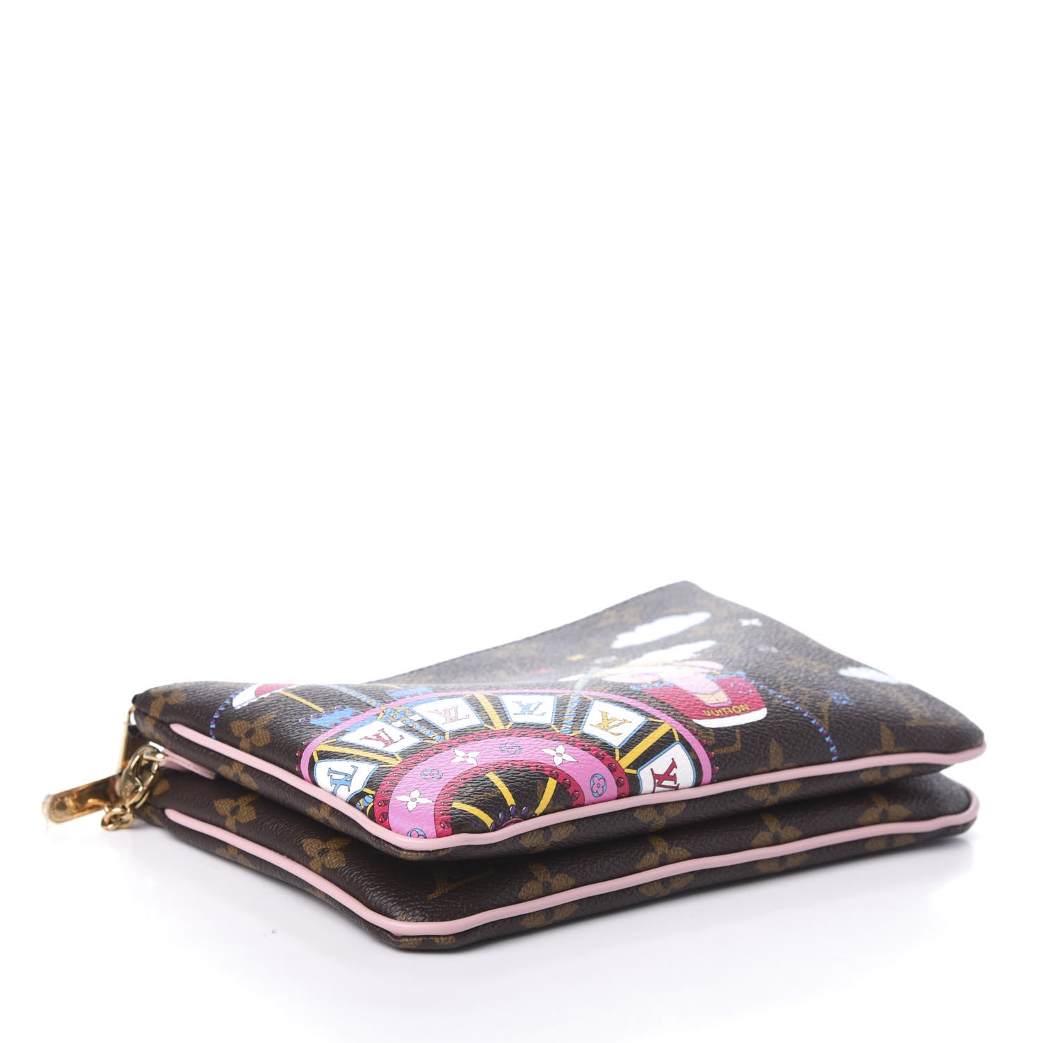 Louis Vuitton Monogram 2020 Christmas Animation Big Wheel Double Zip Pochette Rose Ballerine 4 of 9