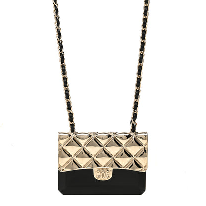 Chanel Metal Resin Lambskin Flap Bag Long Necklace Gold Black 1 of 5