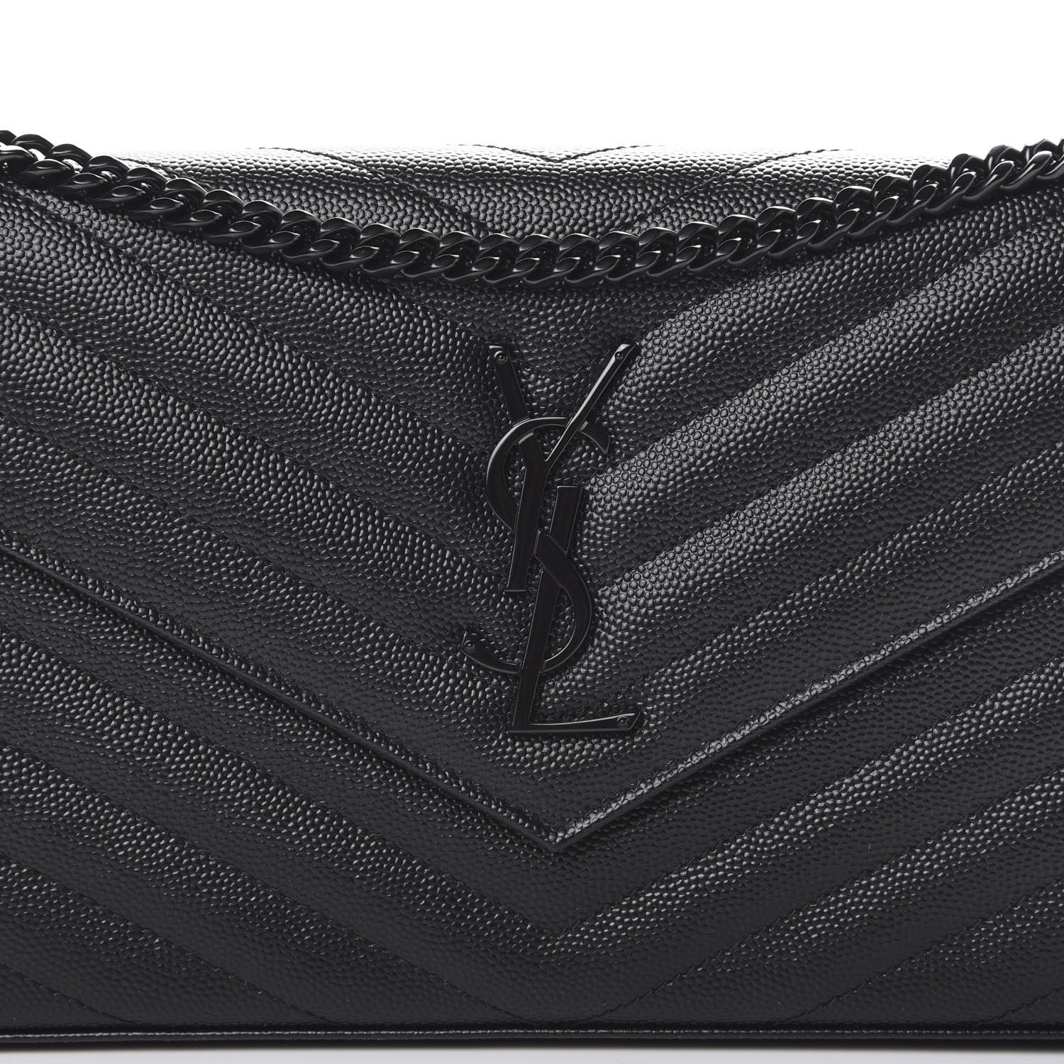 Saint Laurent Grain De Poudre Matelasse Chevron Monogram Chain Wallet Black 7 of 9