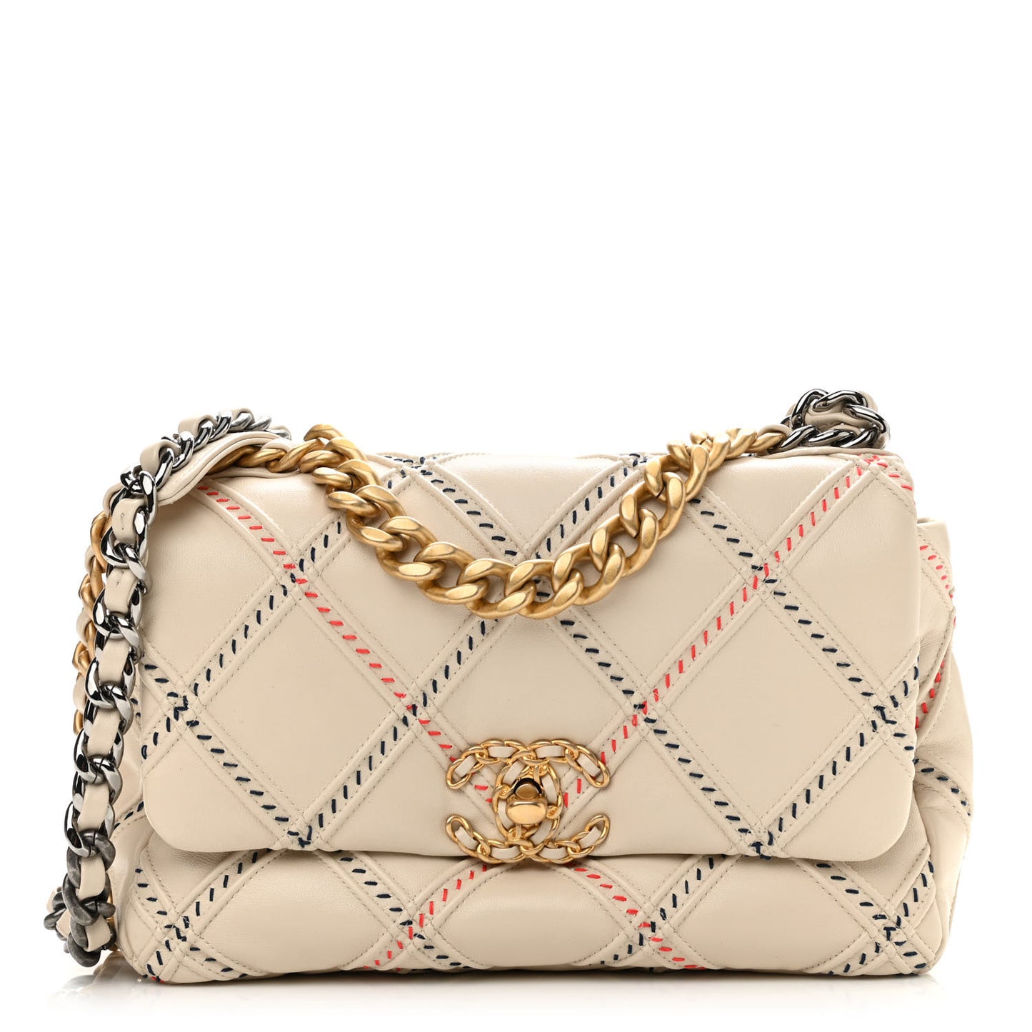 Lambskin Mixed Fibers Quilted Medium Chanel 19 Flap Beige