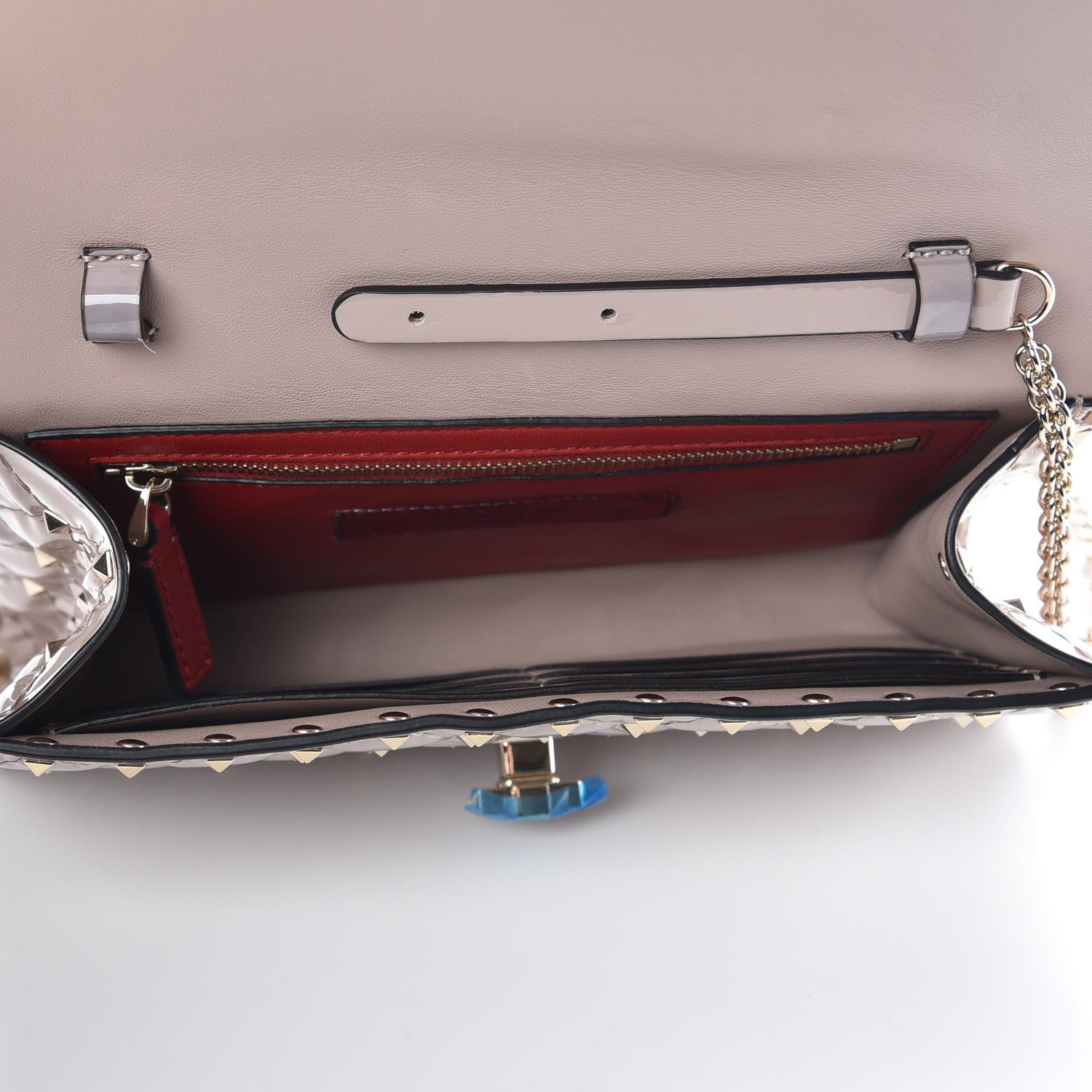 Valentino Garavani Patent Rockstud Spike Wallet on Chain Poudre 5 of 8