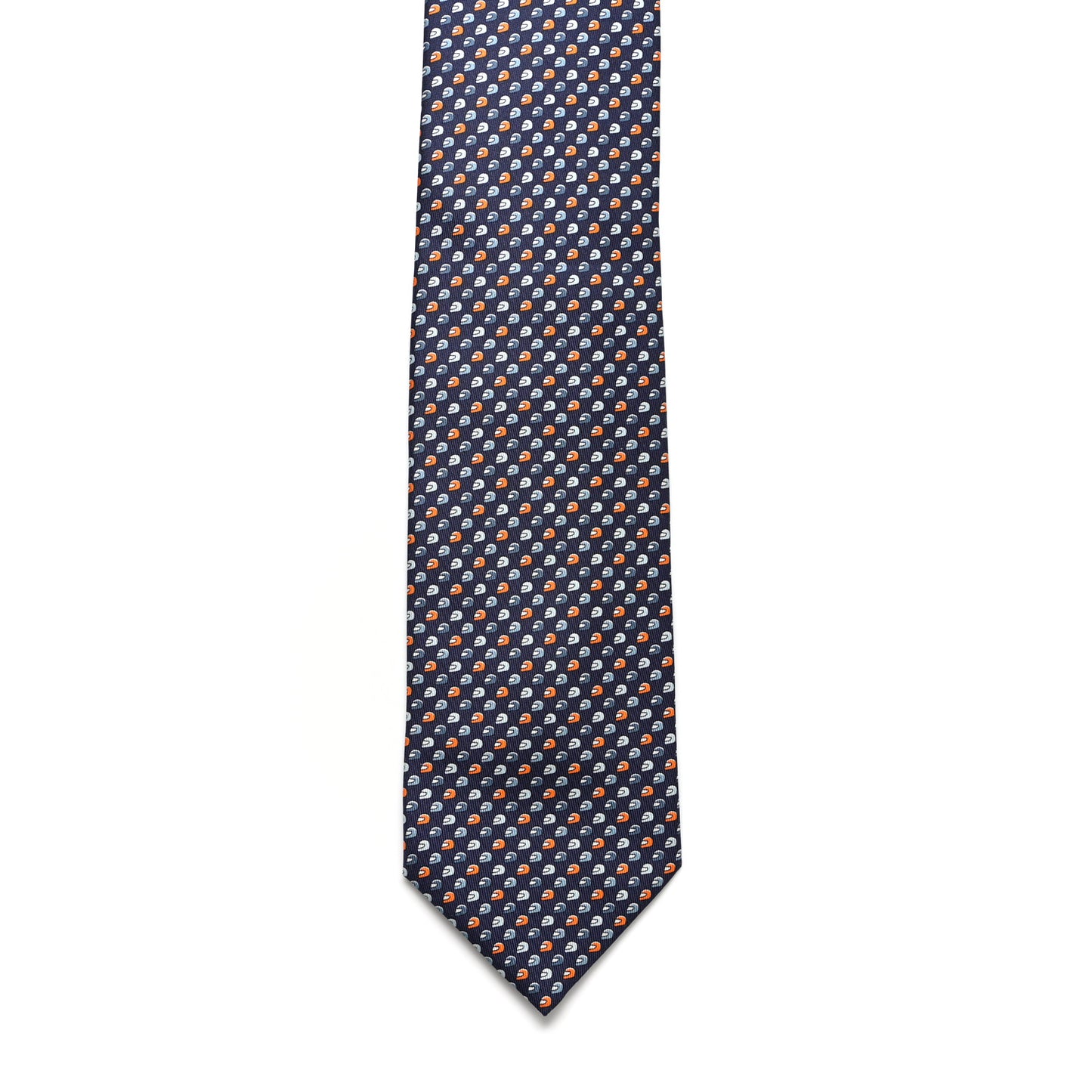 Printed Silk Mens Cavaliere Neck Tie Bleu Ardoise Orange