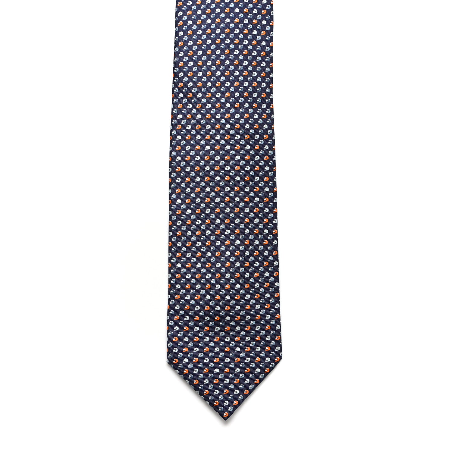 Hermes Printed Silk Mens Cavaliere Neck Tie Bleu Ardoise Orange 2 of 6
