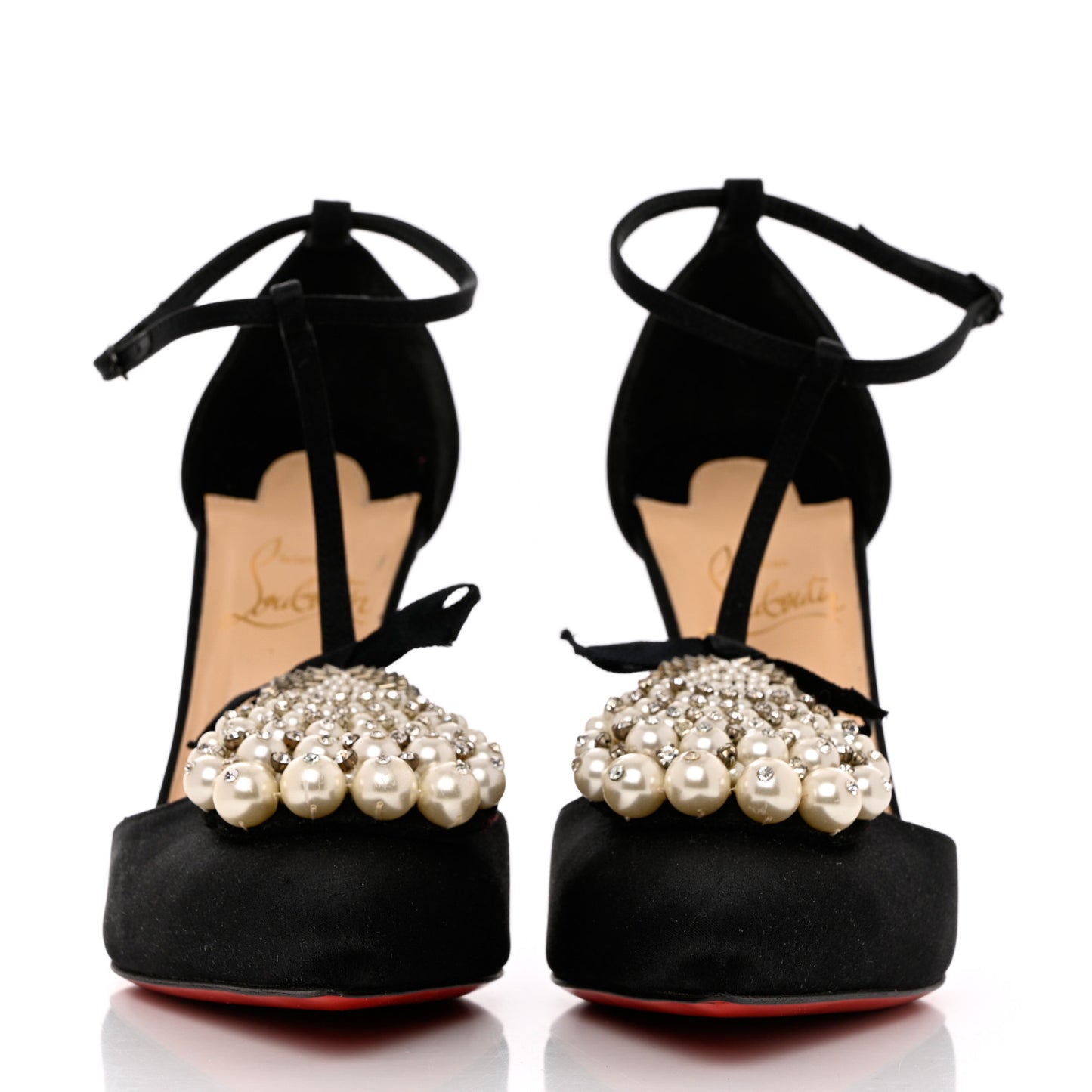 Satin Crystal Embellished Goyetta 100 Pumps 36.5 Black