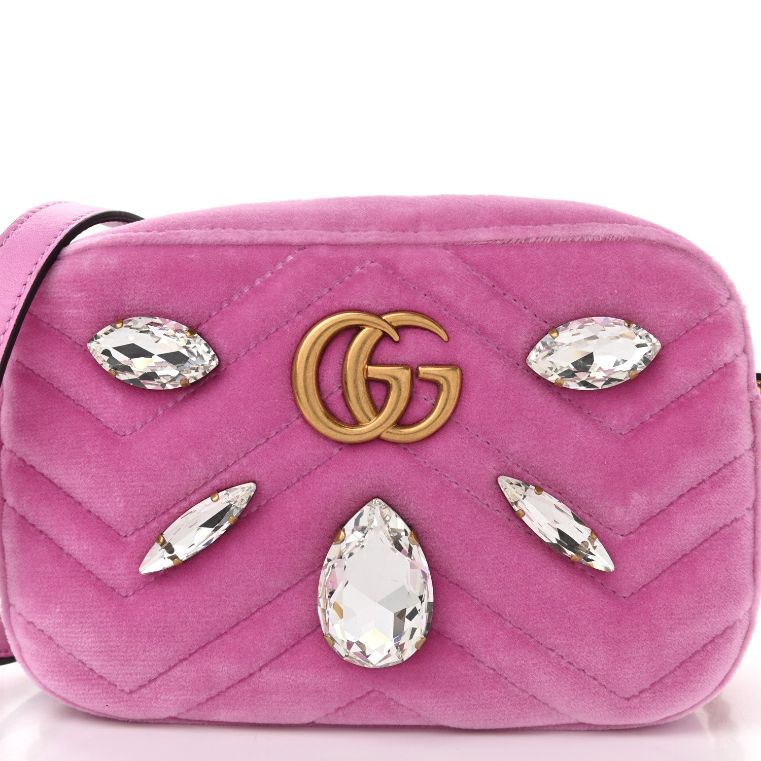 Gucci Velvet Matelasse Marquise Crystals Mini GG Marmont Chain Shoulder Bag Malva 8 of 11