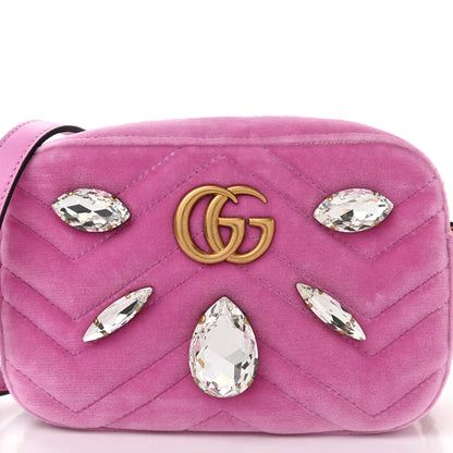 Gucci Velvet Matelasse Marquise Crystals Mini GG Marmont Chain Shoulder Bag Malva 8 of 11
