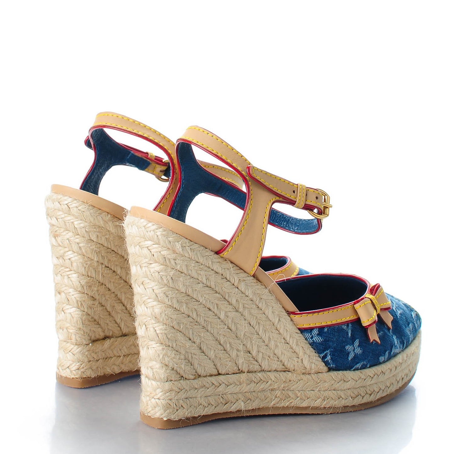 Denim Bow Espadrille Wedges 35.5 Blue