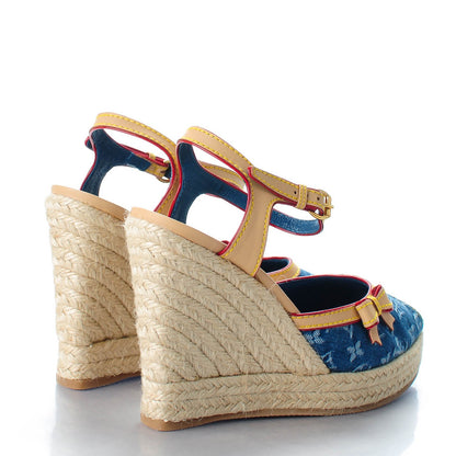 Louis Vuitton Denim Bow Espadrille Wedges 35.5 Blue 4 of 9
