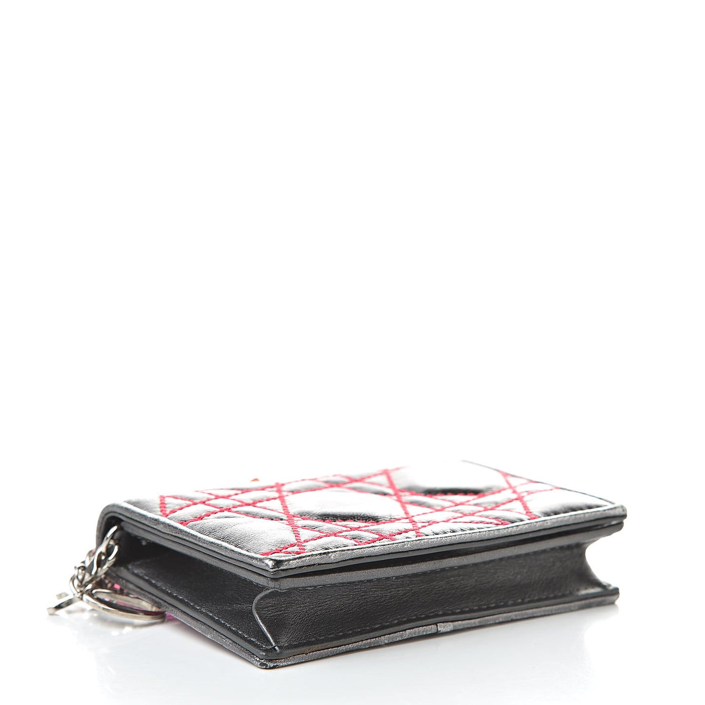 Metallic Lambskin Cannage Anselm Reyle Lady Dior Card Holder Gunmetal