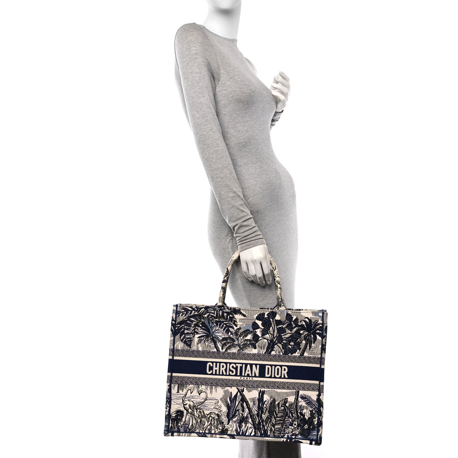 Christian Dior Canvas Embroidered Large Palm Tree Toile De Jouy Book Tote Blue 3 of 10