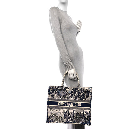 Christian Dior Canvas Embroidered Large Palm Tree Toile De Jouy Book Tote Blue 3 of 10